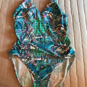 Spanx multi colored swim suit
